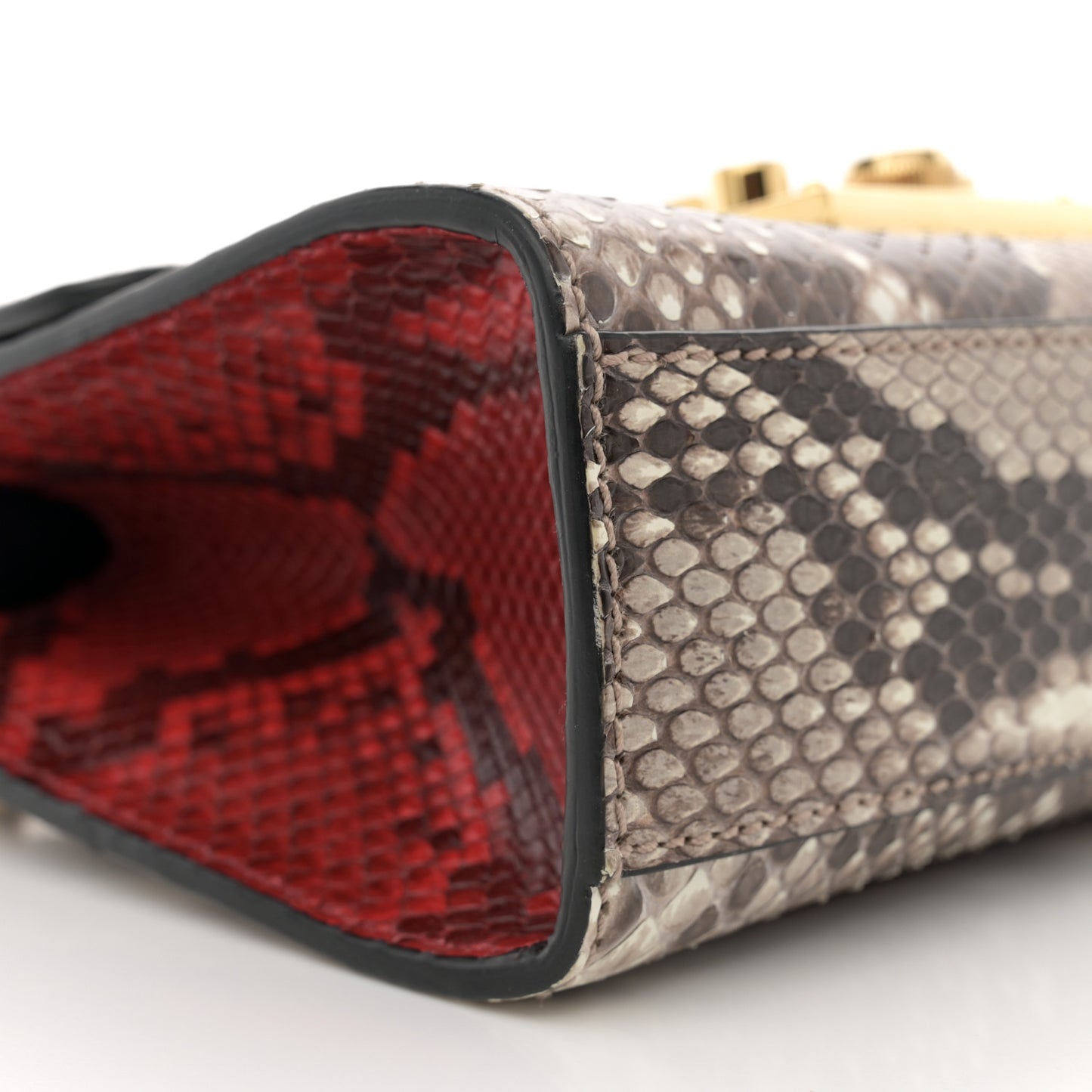 Snakeskin Small Padlock Shoulder Bag Natural Navy Red