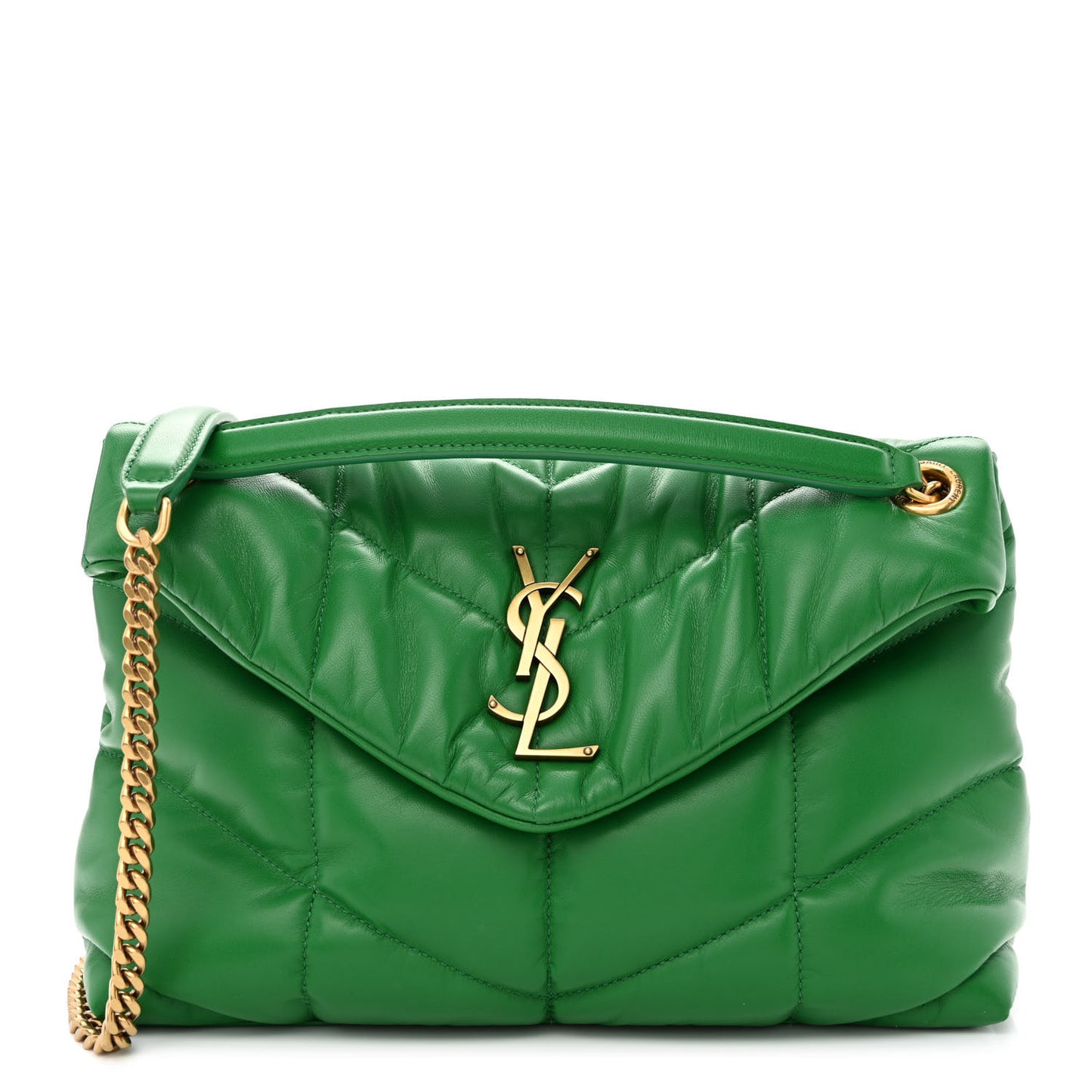 Lambskin Quilted Small Loulou Puffer Monogram Chain Satchel New Vert