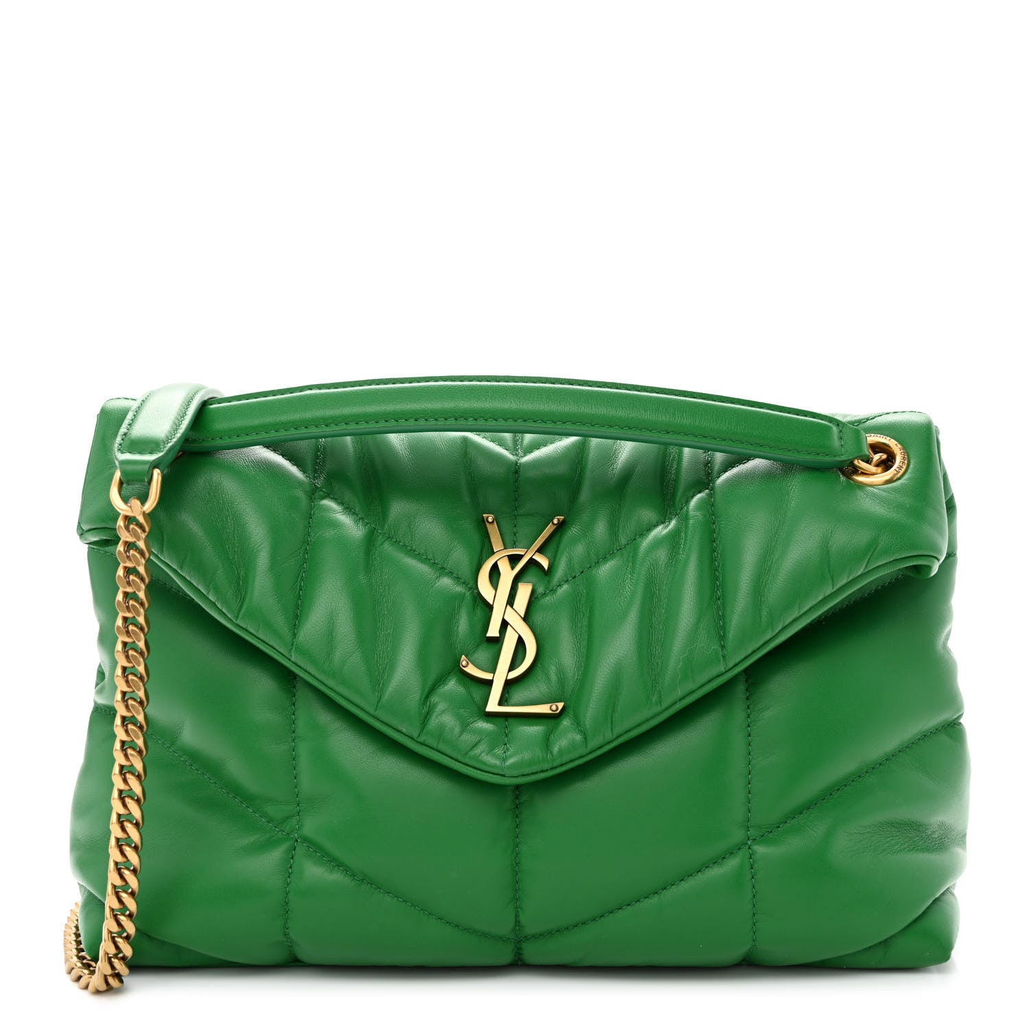 Saint Laurent Lambskin Quilted Small Loulou Puffer Monogram Chain Satchel New Vert 1 of 10