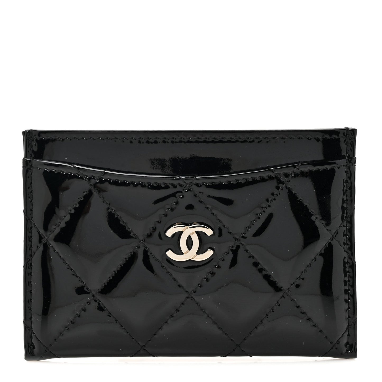 Patent Calfskin Quilted Card Holder Black