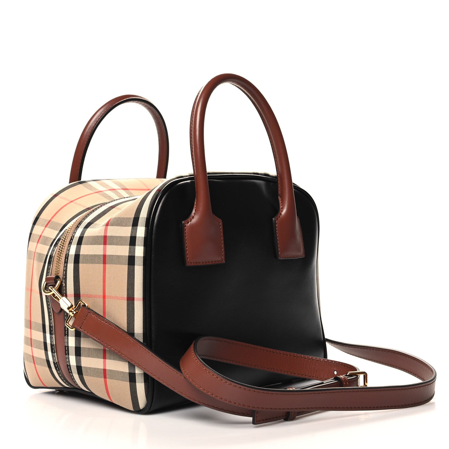 Burberry Smooth Calfskin House Check Medium Cube Bowling Bag Archive Beige 3 of 11