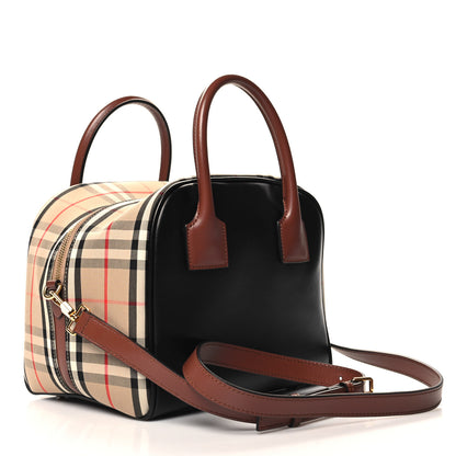 Burberry Smooth Calfskin House Check Medium Cube Bowling Bag Archive Beige 3 of 11