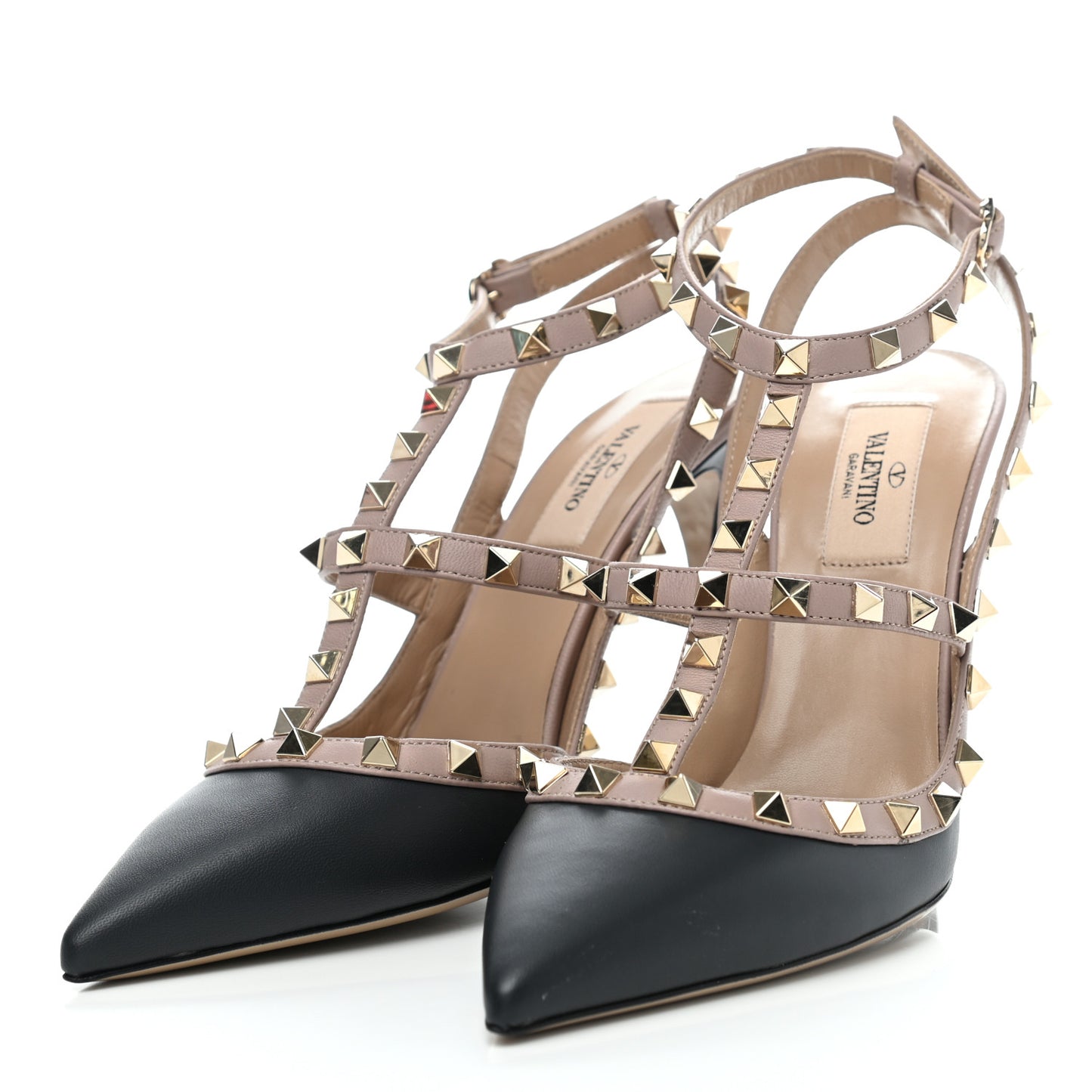 Nappa Rockstud Ankle Strap Pumps 39 Black Poudre