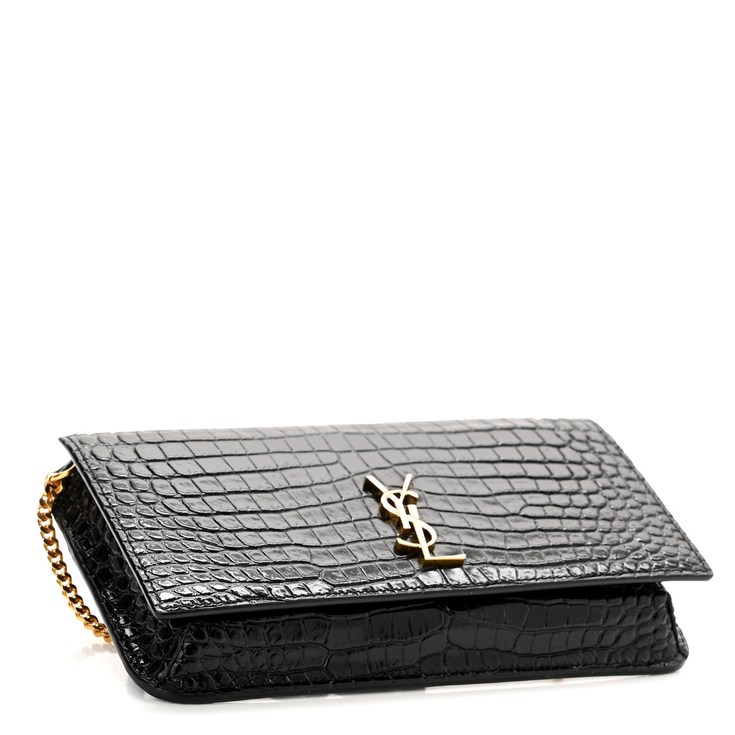 Saint Laurent Crocodile Embossed Monogram Phone Holder Crossbody Black 4 of 9