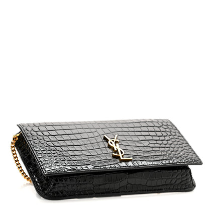 Saint Laurent Crocodile Embossed Monogram Phone Holder Crossbody Black 4 of 9