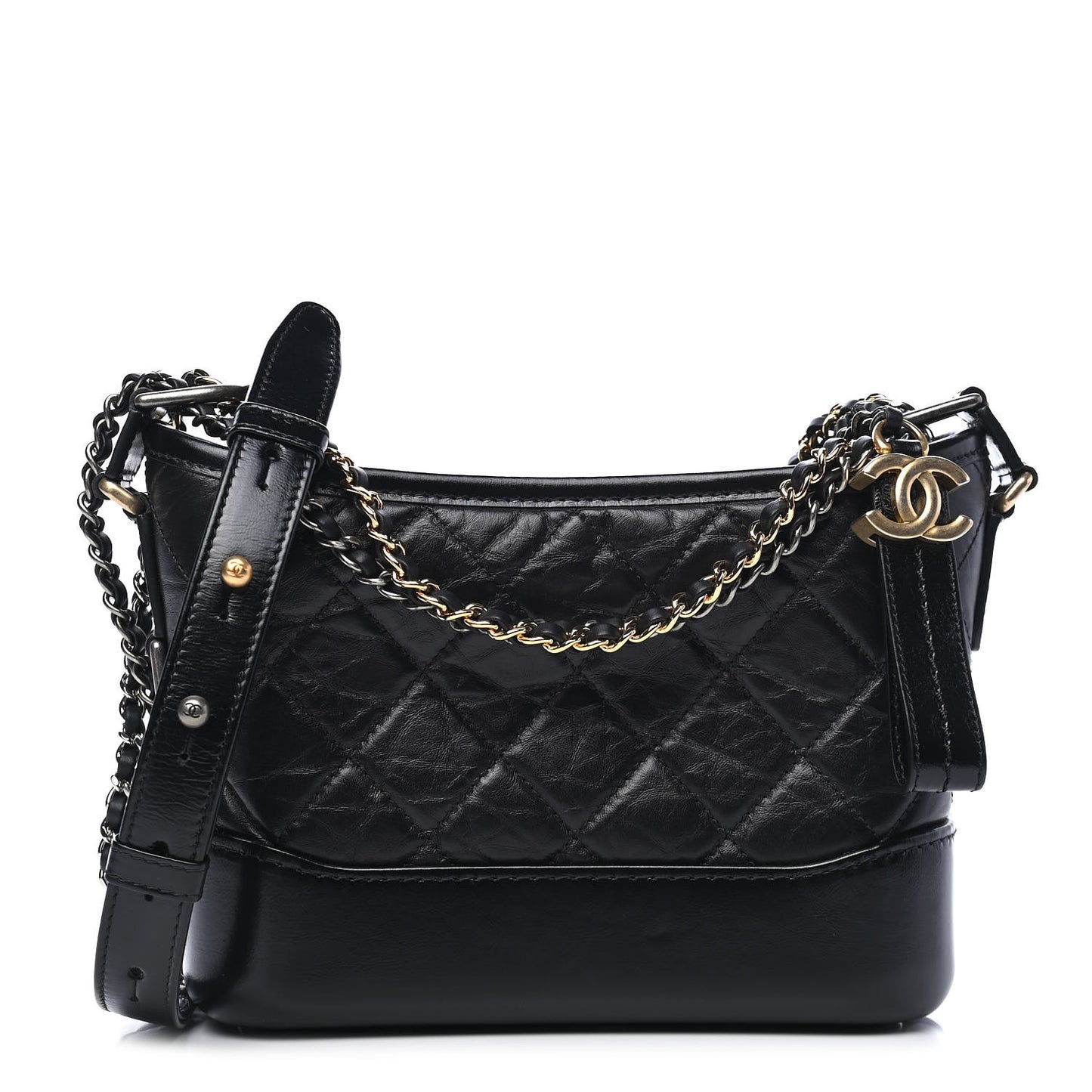 Aged Calfskin Quilted Small Gabrielle Hobo Black