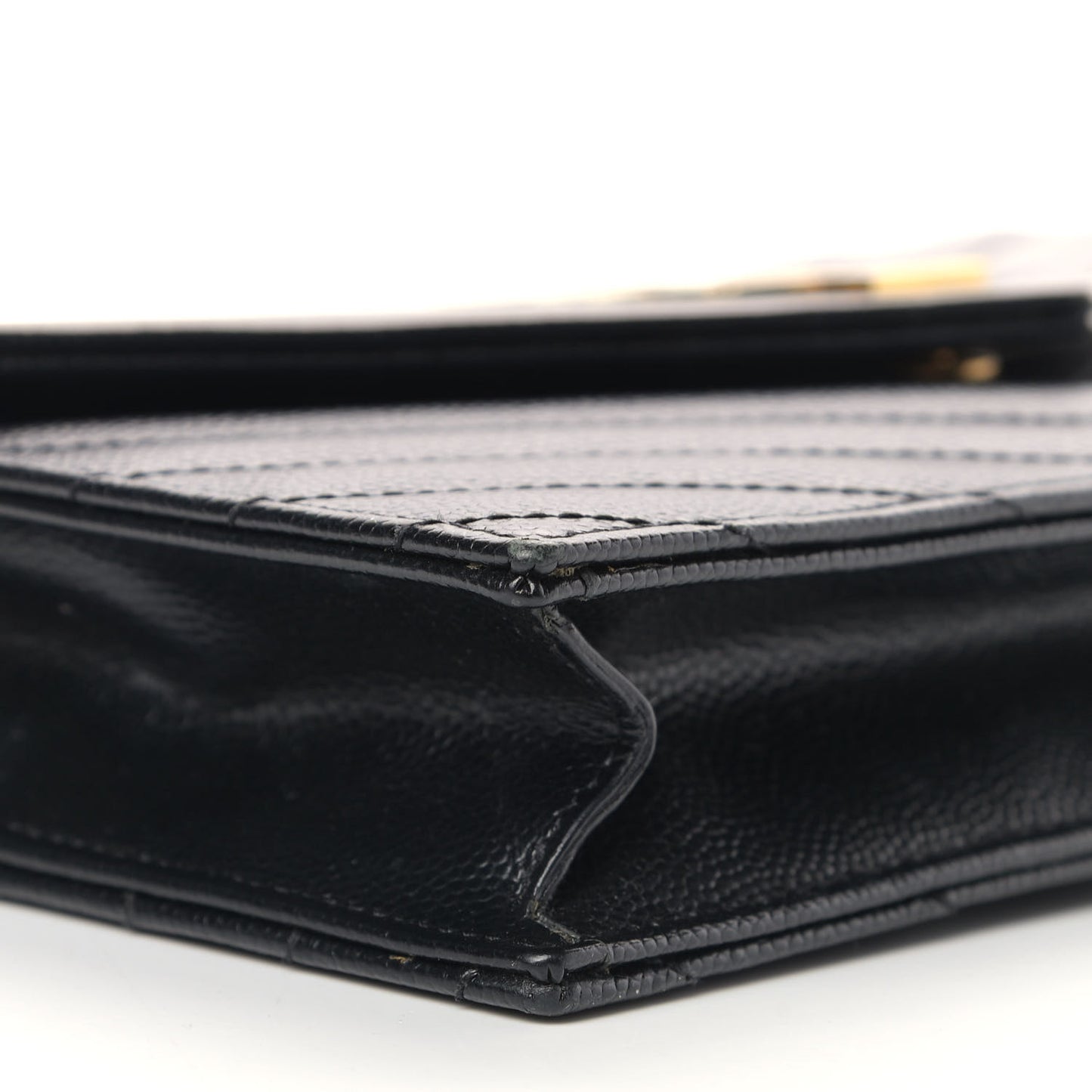 Grain De Poudre Matelasse Chevron Monogram Envelope Chain Wallet Black