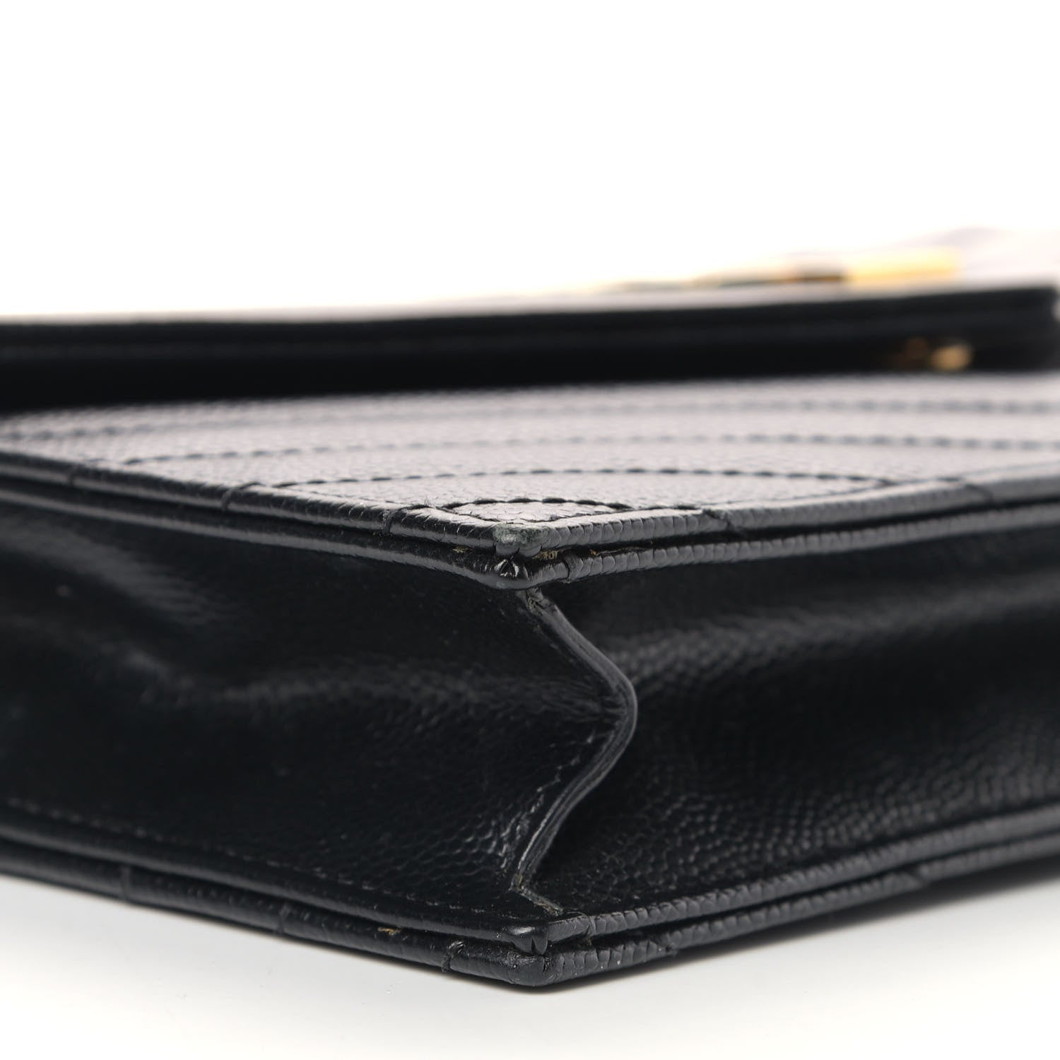 Saint Laurent Grain De Poudre Matelasse Chevron Monogram Envelope Chain Wallet Black 9 of 10