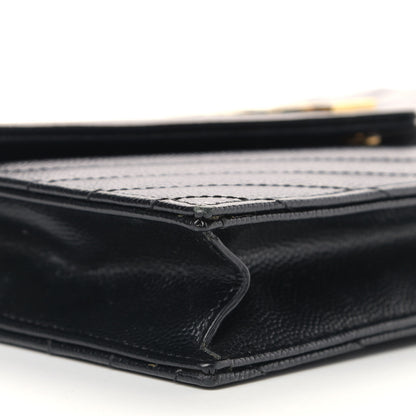 Saint Laurent Grain De Poudre Matelasse Chevron Monogram Envelope Chain Wallet Black 9 of 10