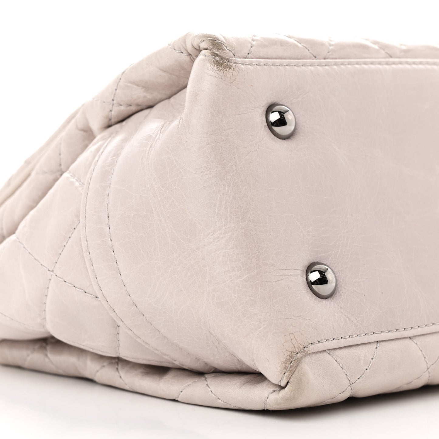 Glazed Calfskin Quilted Medium Lady Pearly Flap Light Beige