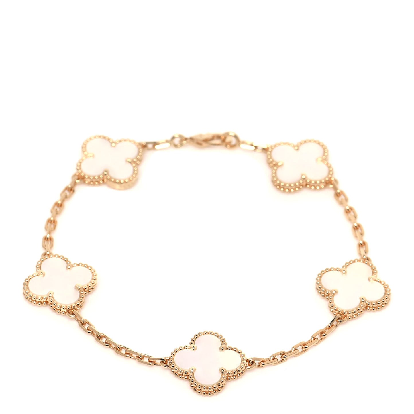18K Yellow Gold Mother of Pearl 5 Motifs Vintage Alhambra Bracelet