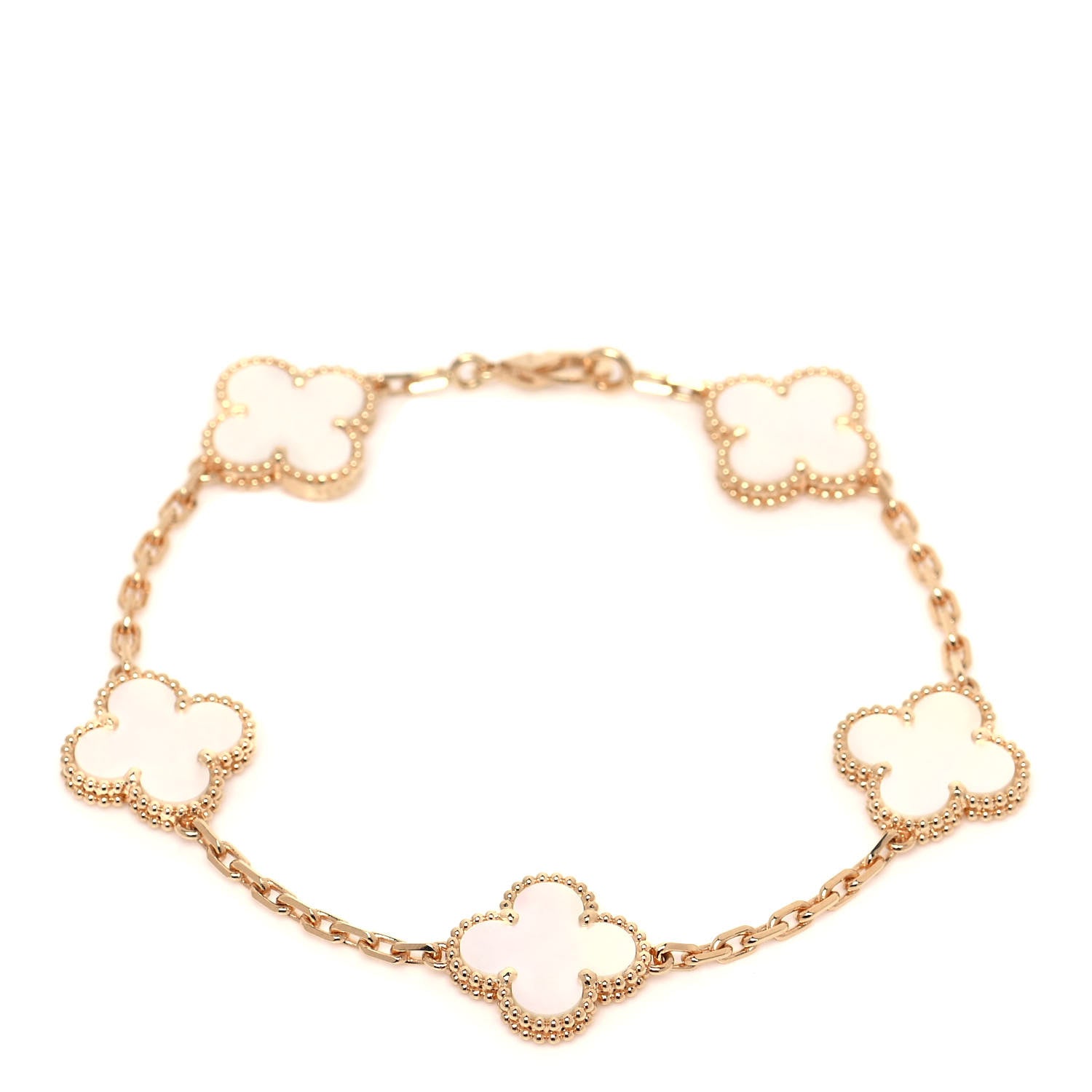 Van Cleef & Arpels 18K Yellow Gold Mother of Pearl 5 Motifs Vintage Alhambra Bracelet 1 of 6