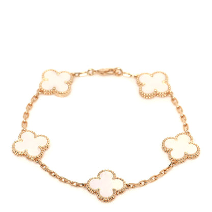 Van Cleef & Arpels 18K Yellow Gold Mother of Pearl 5 Motifs Vintage Alhambra Bracelet 1 of 6