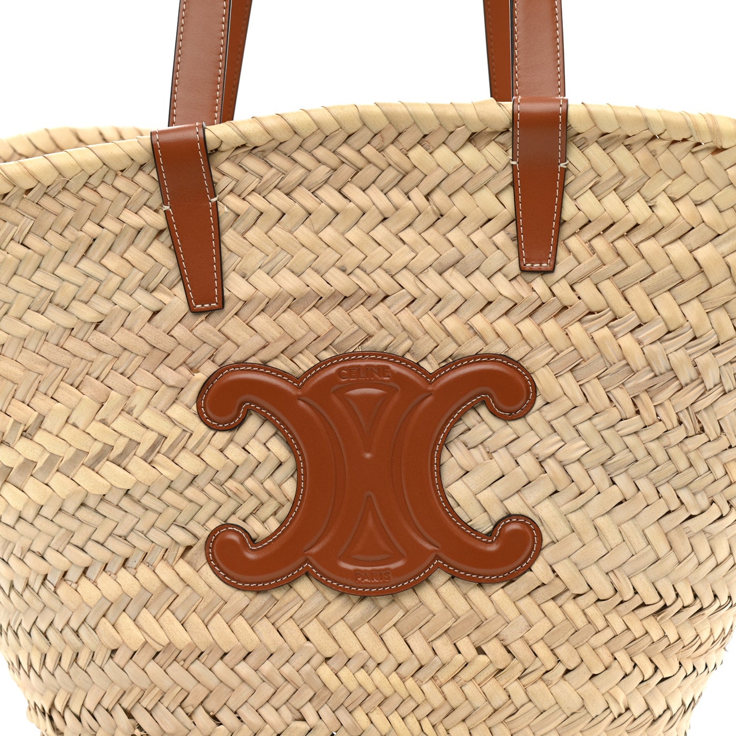 Raffia Calfskin Triomphe Medium Panier Tan