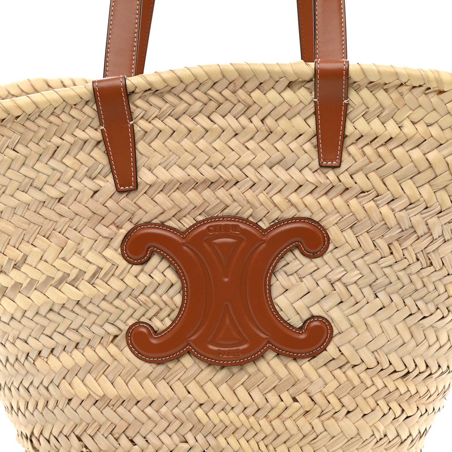 Celine Raffia Calfskin Triomphe Medium Panier Tan 7 of 9