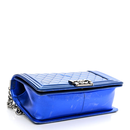 Chanel Metallic Patent Quilted Medium Boy Flap Blue 4 of 14