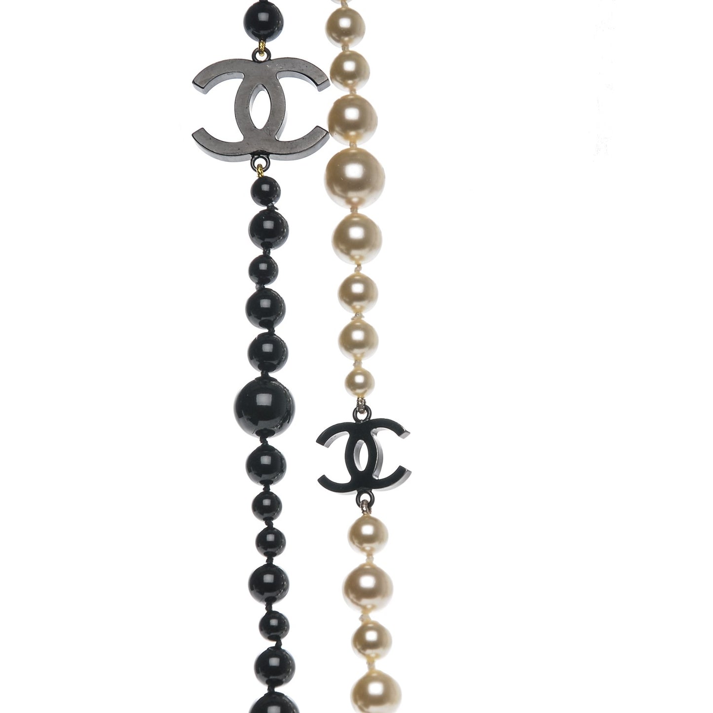 Pearl Bead CC Long Double Strand Necklace Black White