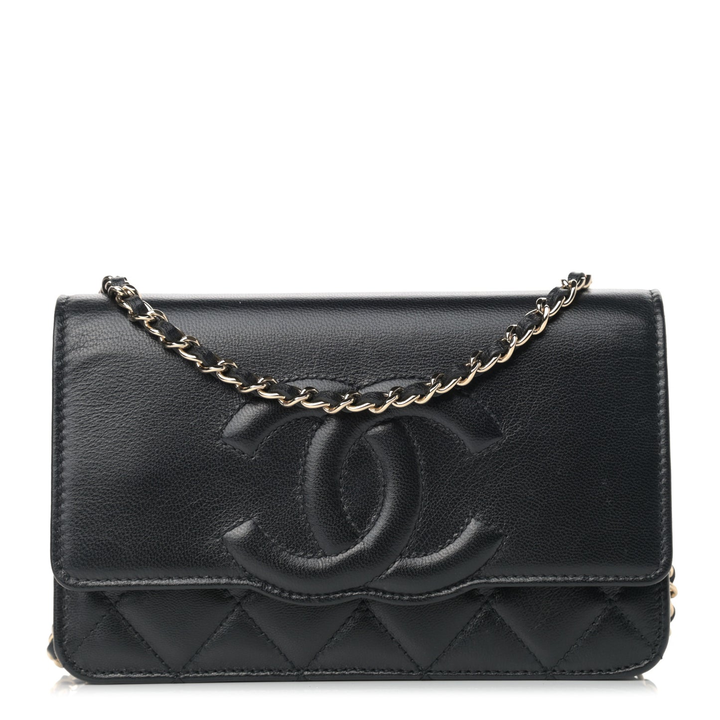 Goatskin Quilted Timeless CC Wallet On Chain WOC Black