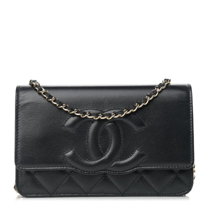 Chanel Goatskin Quilted Timeless CC Wallet On Chain WOC Black 1 of 13