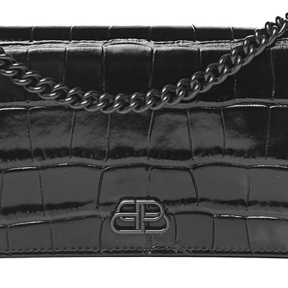 Balenciaga Shiny Calfskin Crocodile Embossed BB Phone Holder Wallet On Chain Black 11 of 11