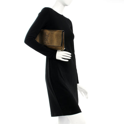 Saint Laurent Metallic Pony Hair Calfskin Embossed Large Belle De Jour Clutch Bronze 2 of 11