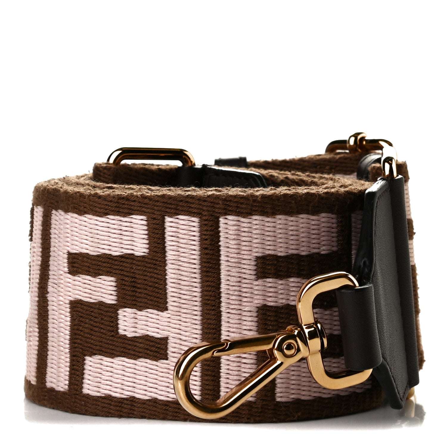 Fendi Ribbon Vitello Century FF 1974 Embroidered Adjustable Strap You Fango Rosa Confetto Chocolate 1 of 5