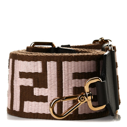 Fendi Ribbon Vitello Century FF 1974 Embroidered Adjustable Strap You Fango Rosa Confetto Chocolate 1 of 5