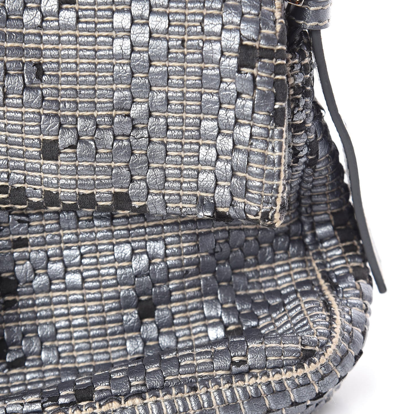 Metallic Lambskin Woven Baguette Light Grey
