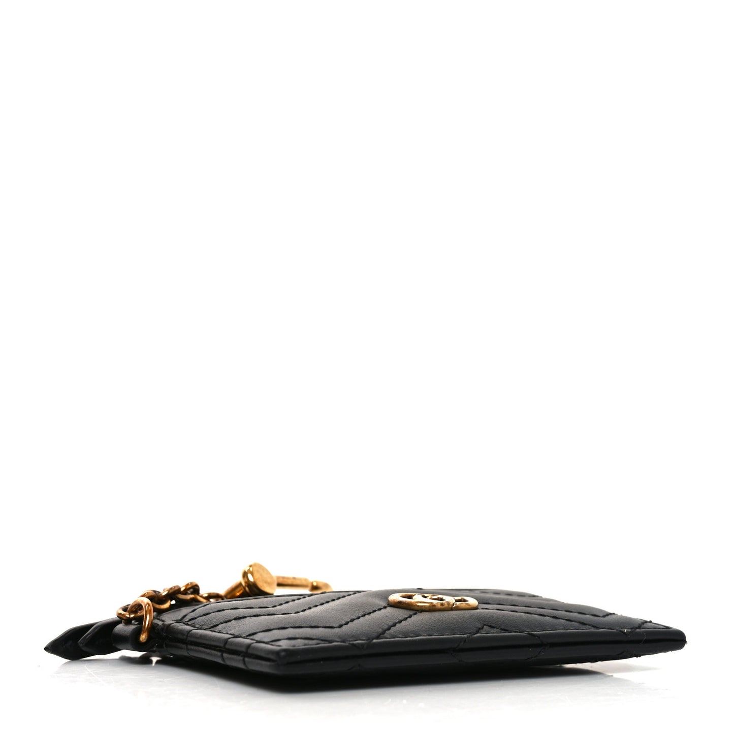 Calfskin Matelasse Chevron GG Marmont Key Case Card Holder Black