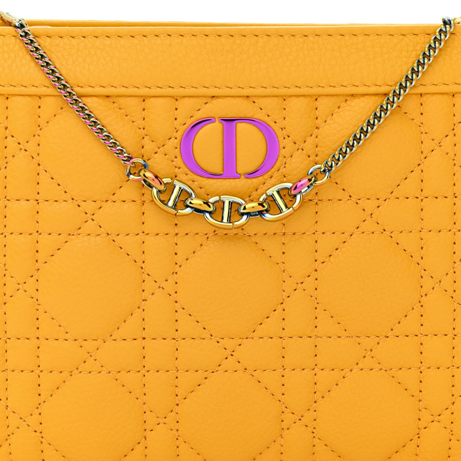 Christian Dior Calfskin Cannage Caro Zipped Pouch With Chain Sunny 9 of 11