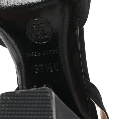 Chanel Satin Camelia Block Heels Sandals 37.5 Black 7 of 11