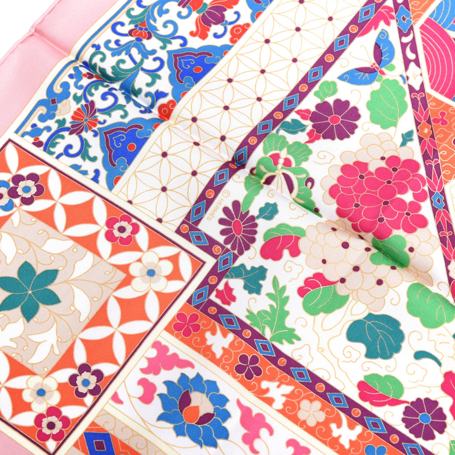 Hermes Silk Collections Imperiales Scarf 90 Rose Pale Bleu Vert 3 of 7