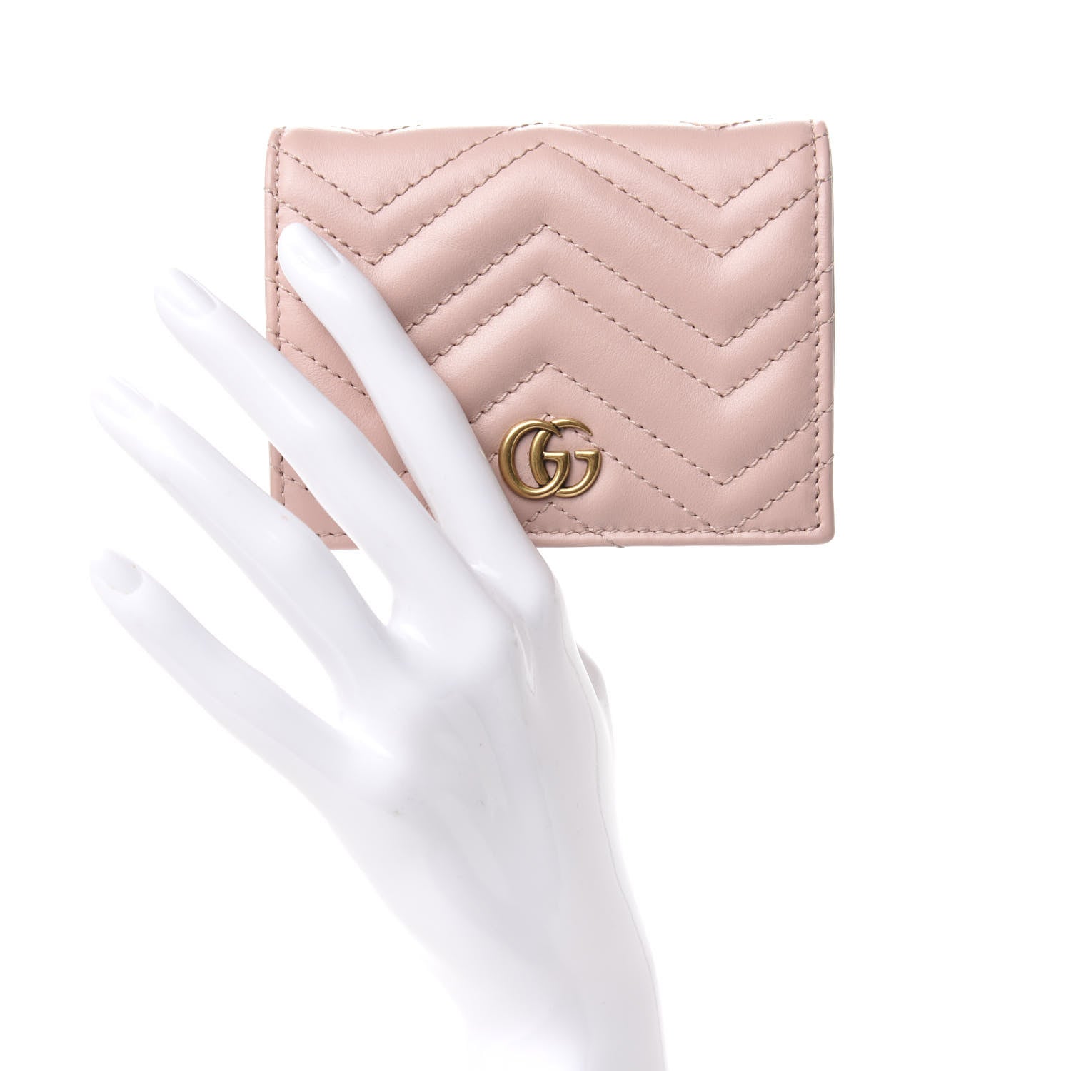 Gucci Calfskin Matelasse GG Marmont Card Case Wallet Perfect Pink 2 of 8