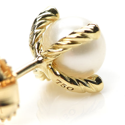 David Yurman 18K Yellow Gold Diamond Pearl 6mm Solari Earrings 5 of 5