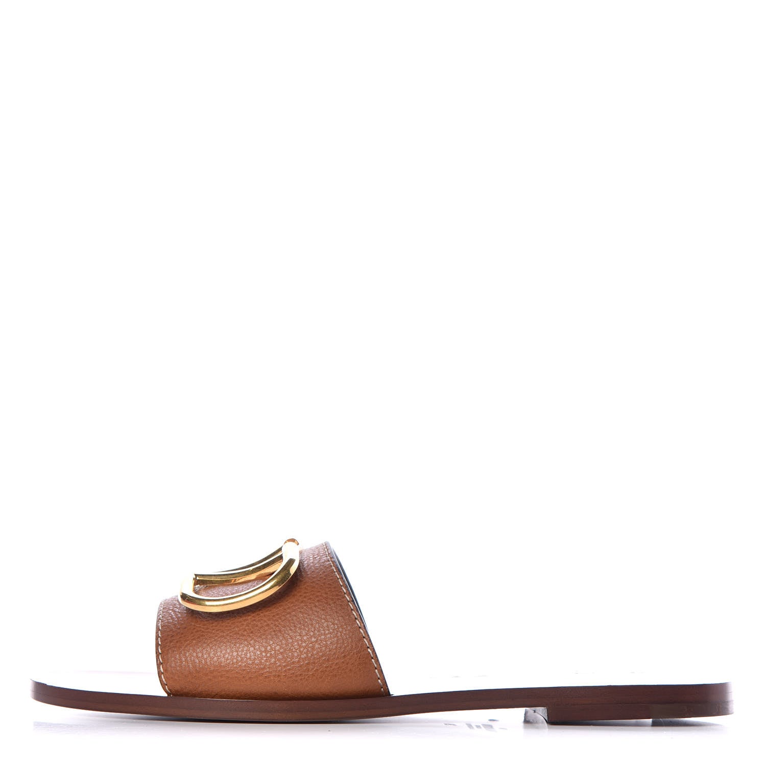 Valentino Garavani Grainy Cowhide Vlogo Flat Slide Sandals 39 Cuoio 1 of 10