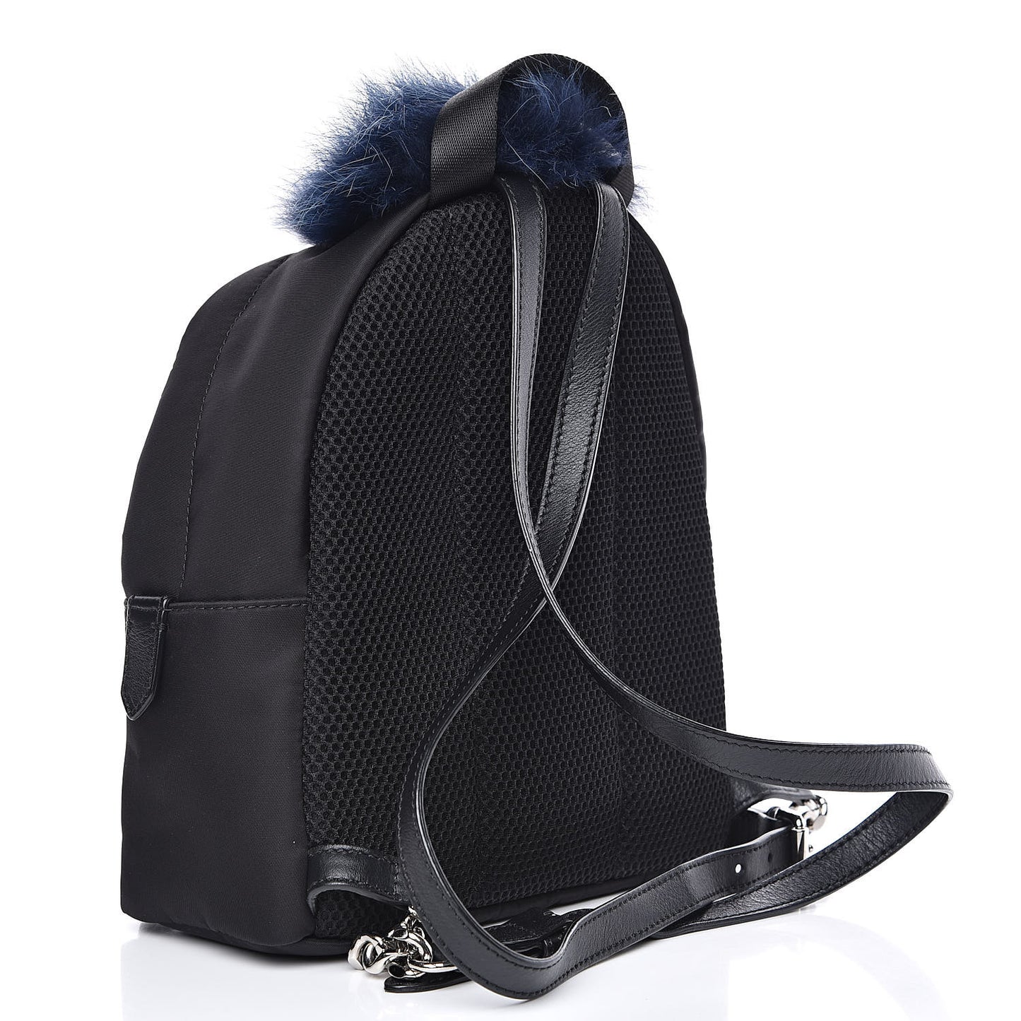 Nylon Vitello Fox Goat Fur Monster Eyes Mini Backpack Black Multicolor Sky