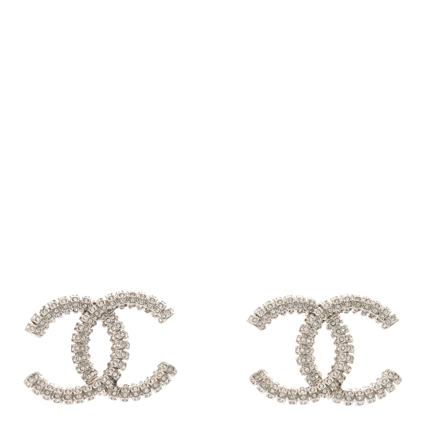 Metal Crystal CC Large Earrings Silver