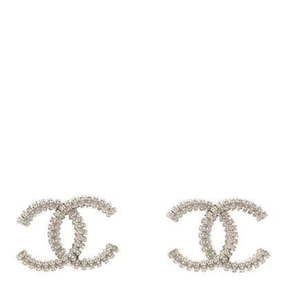 Chanel Metal Crystal CC Large Earrings Silver 1 of 5