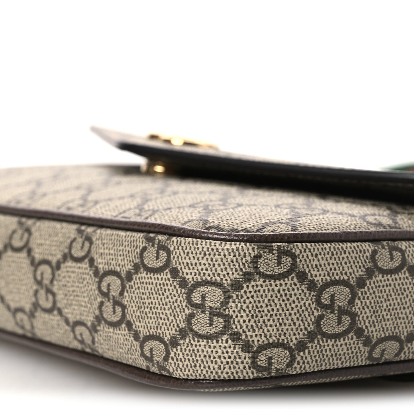 GG Supreme Monogram Textured Dollar Calfskin Web Mini Ophidia Envelope Shoulder Bag Beige Ebony New Acero