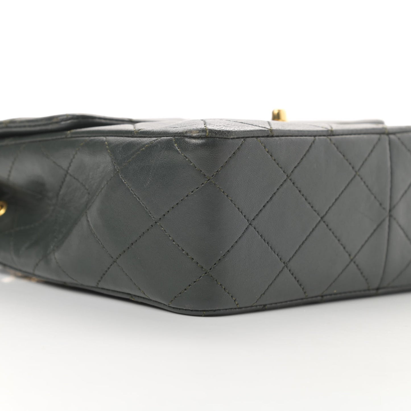 Lambskin Quilted Mini Square Flap Dark Green