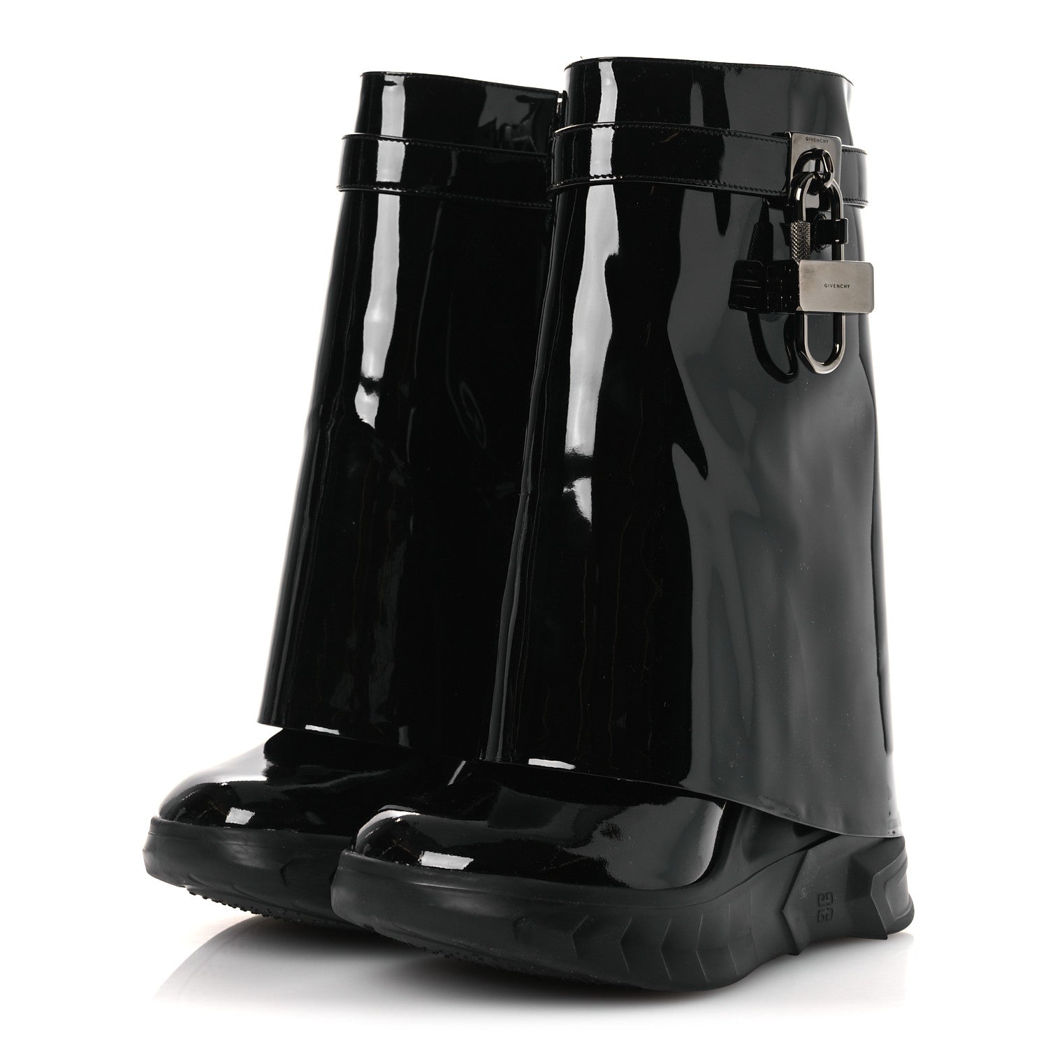 Givenchy Patent Shark Lock Biker Ankle Boots 37 Black 4 of 11