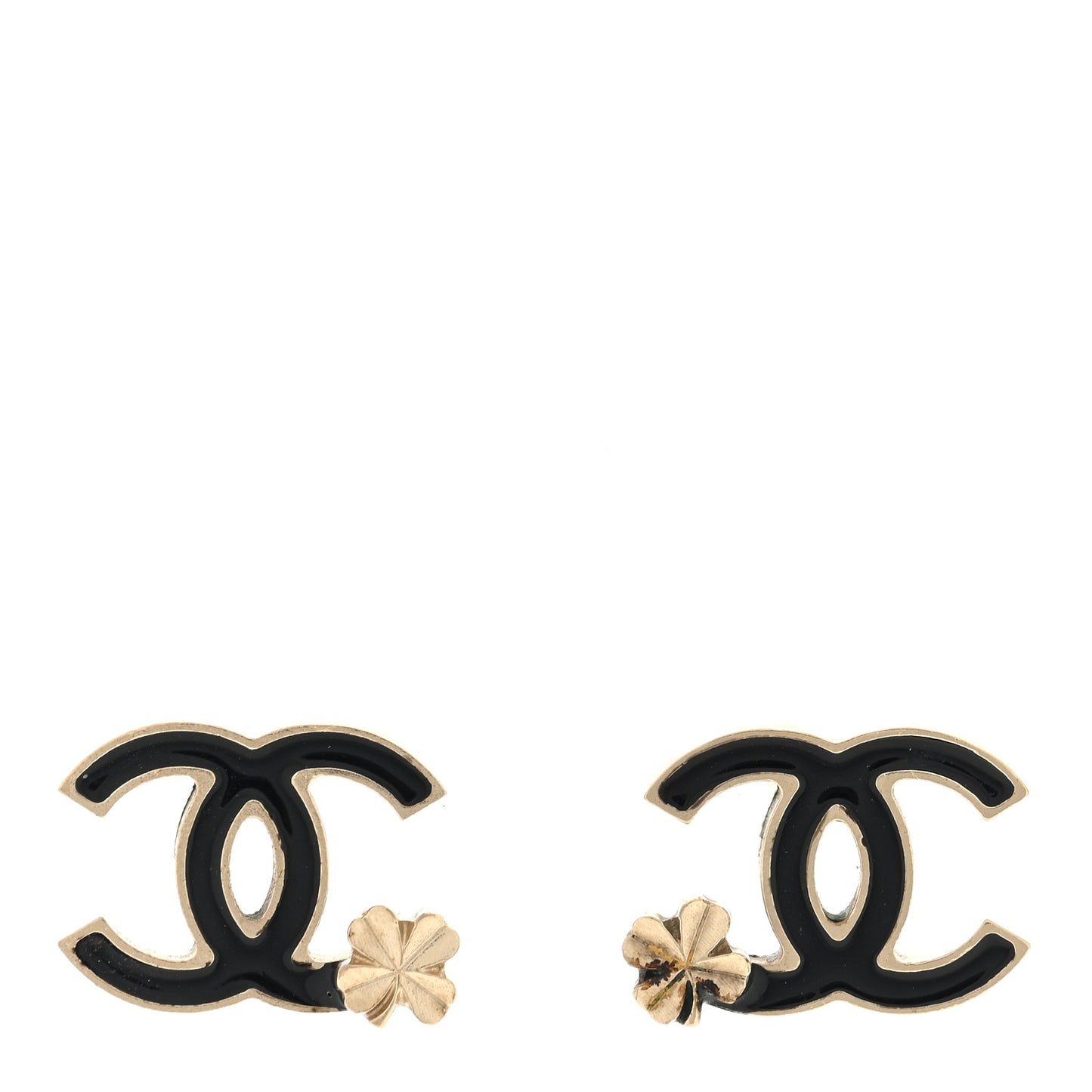Enamel CC Clover Earrings Black Gold