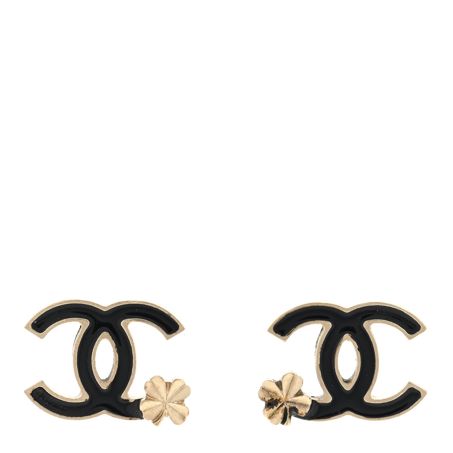Chanel Enamel CC Clover Earrings Black Gold 1 of 4