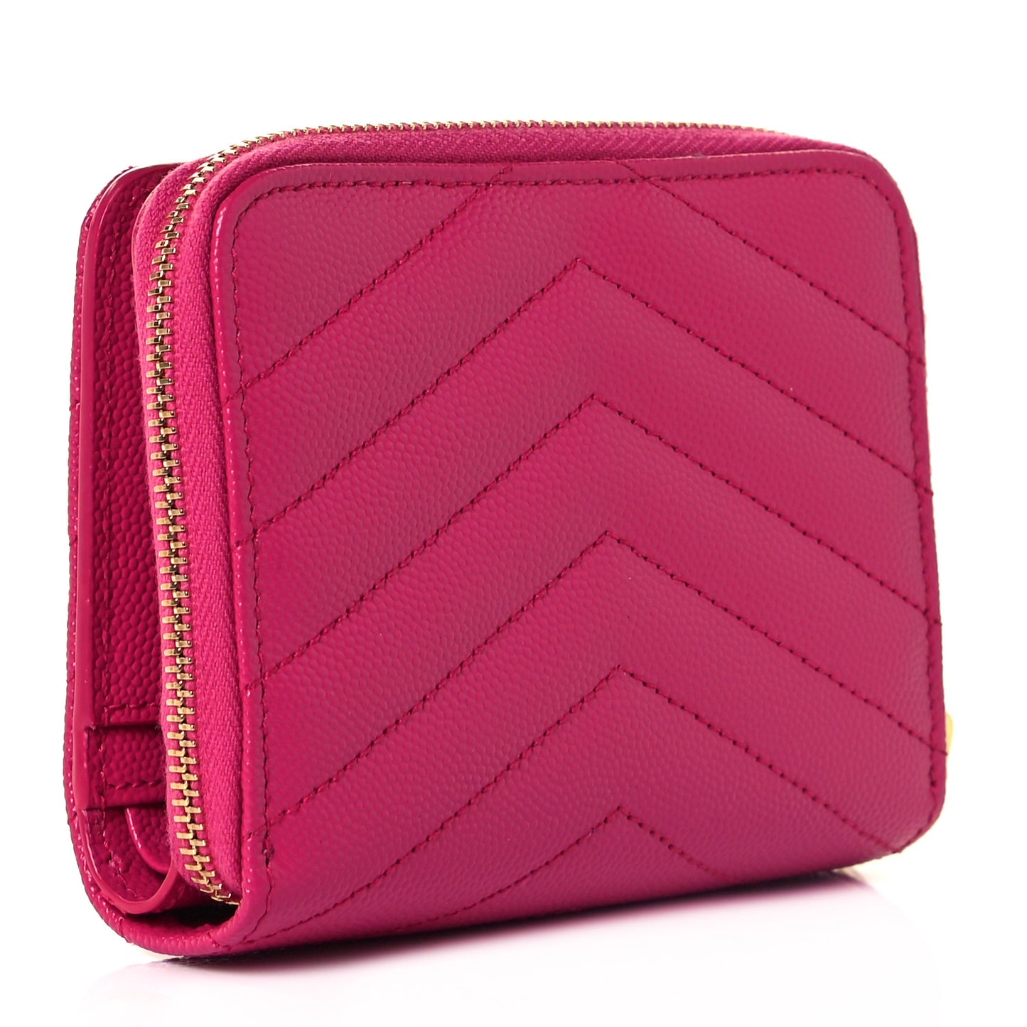 Grain De Poudre Matelasse Chevron Monogram Compact Zip Around Wallet Fuxia Couture