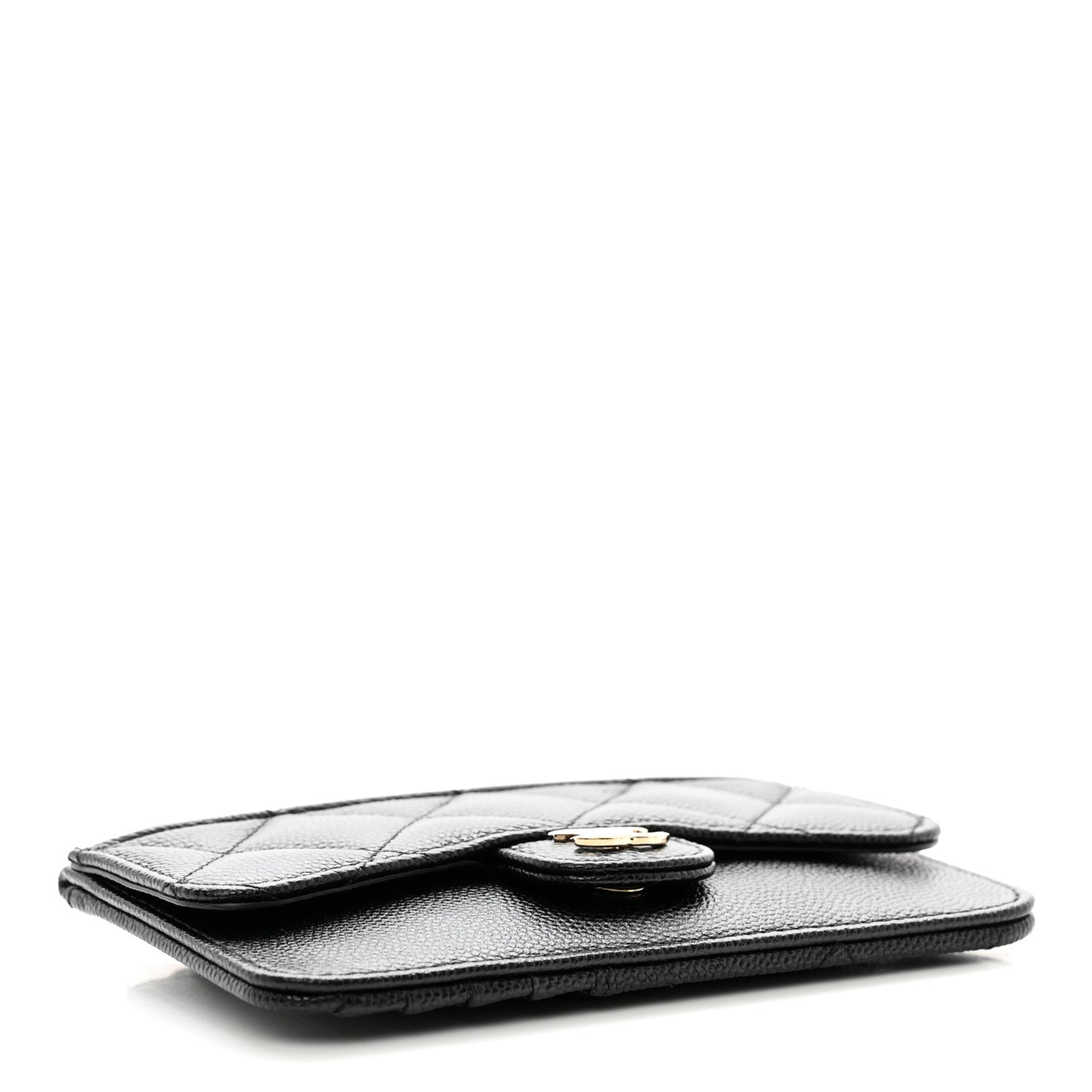 Caviar Quilted Flap Zip Card Holder Black