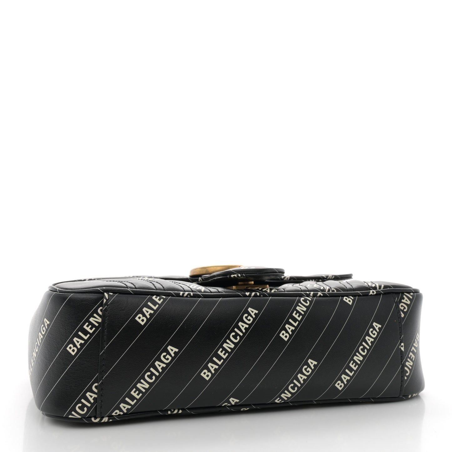 X BALENCIAGA Calfskin Matelasse Logo Print Small GG Marmont Shoulder Bag Black