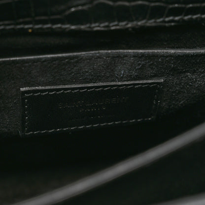 Saint Laurent Calfskin Crocodile Embossed Medium Monochrome Monogram Sunset Black 7 of 11