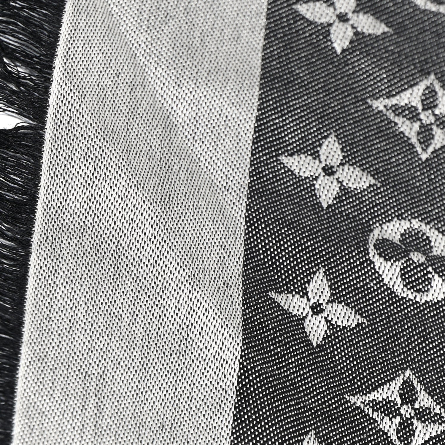 Louis Vuitton LOUIS VUITTON Silk Wool Monogram Denim Shawl Black 4 of 9
