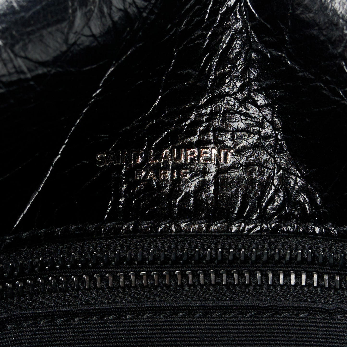 Crinkled Calfskin Matelasse Monogram Medium Niki Chain Satchel Black