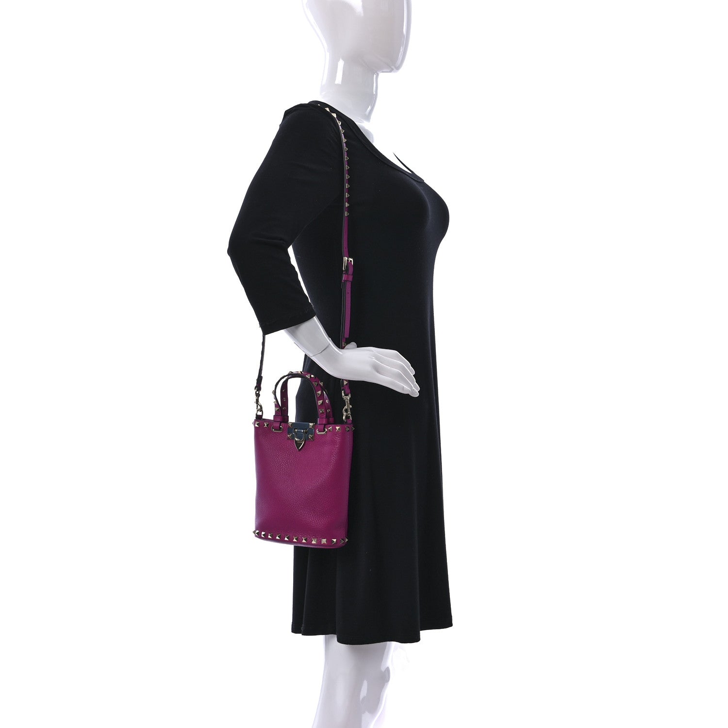 Valentino Garavani Pebbled Calfskin Rockstud Bucket Bag Rose Violet 2 of 8